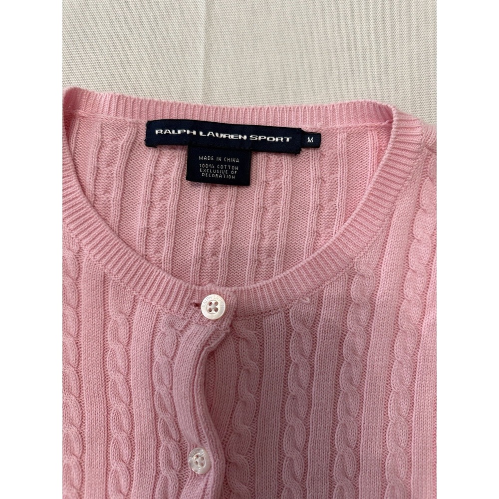 Ralph Lauren Sport Pink Cable Knit Cardigan Button Front Sweater Medium Classic - Picture 3 of 5